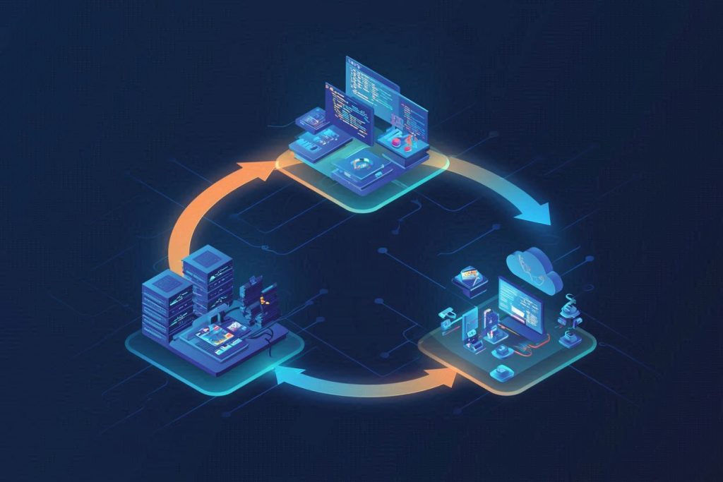 O ciclo de hardware, software e serviços em um servidor web
